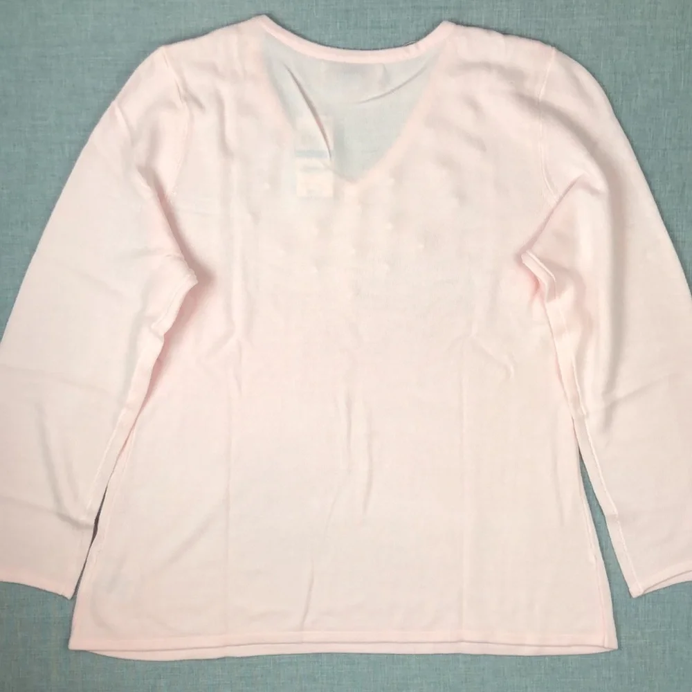 Pink V Neck Pearl Detail Pullover Sweater Size XL & Plus XXL - Picture 5 of 5
